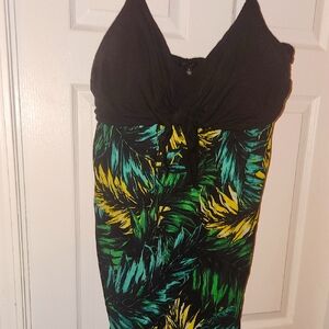 Jessica Simpson Black and Green Tropical Print Maxi Dress